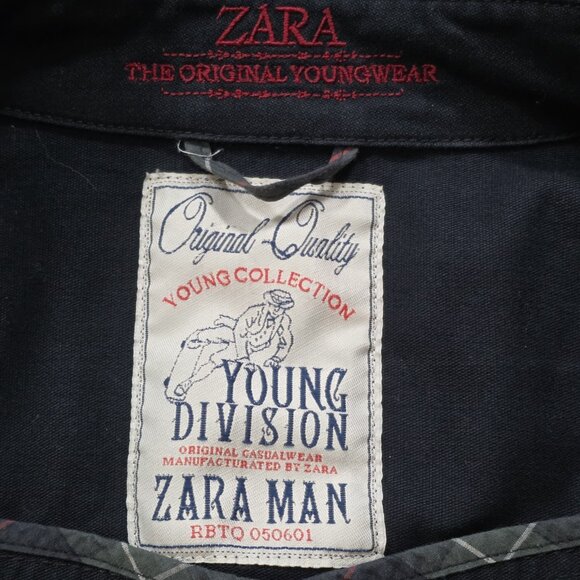 Zara Trench Coat Men XL Navy Double Breasted Vented Twill Cotton Unlined Pockets - Picture 9 of 16